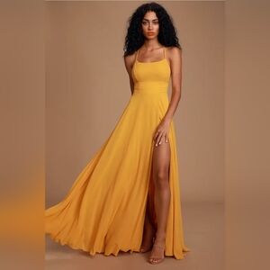 Lulus Dreamy Romance Mustard Yellow Backless Maxi Dress💛